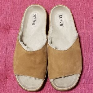 Strive molded footbed suede sandals with fur linin